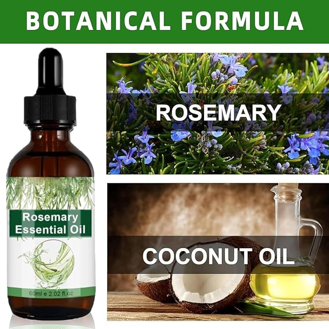 Aceite de Romero para Crecimiento y Tratamiento Capilar, Gotero para Estimular el Crecimiento del Cabello y Prevenir la Caída, 60ML/2.2 Fl Oz (2 Unidades)