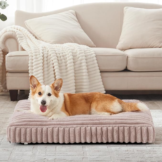 XL Dog Bed, Flat Pet Beds with Removable Washable Cover, Pet Mat Cute Dog Crate Bed Thick Shredded Chopped Crate Foam & Anti Slip Bottom for Indoor