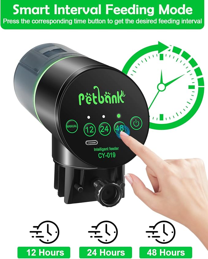 Automatic Fish Feeder for Aquarium Easy Setup & 12/24/48H Interval | 200ML USB-C Rechargeable Auto Food Dispenser for Flakes & Pellets, Vacation Feeding for Small Tank Betta Koi Turtle