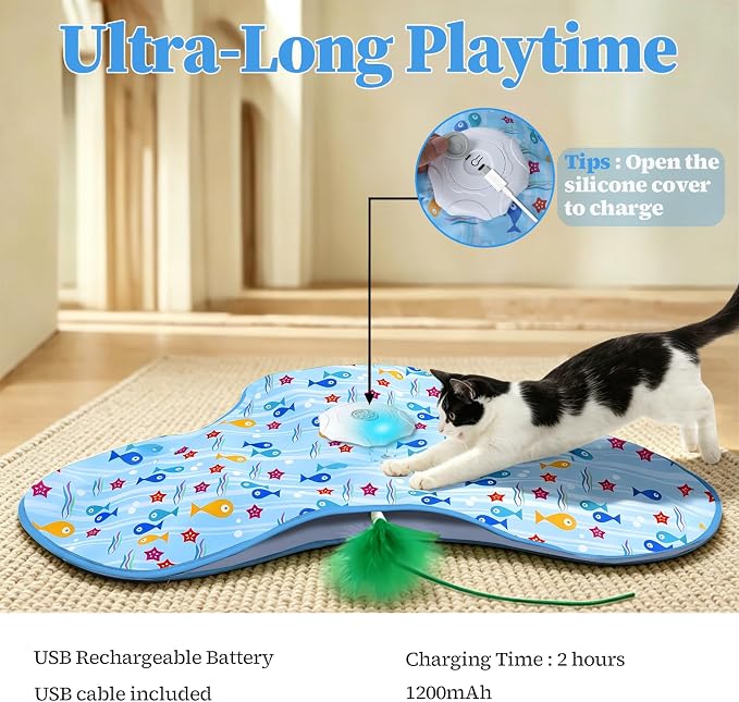 Interactive Cat Toys for Indoor Cats, Automatic Hide and Seek Motion-Activated Cat Toy with Moving Feather & Animal Chirps, USB Rechargeable Electric Cat Enrichment Toy for Bored Adult Cats & Kittens