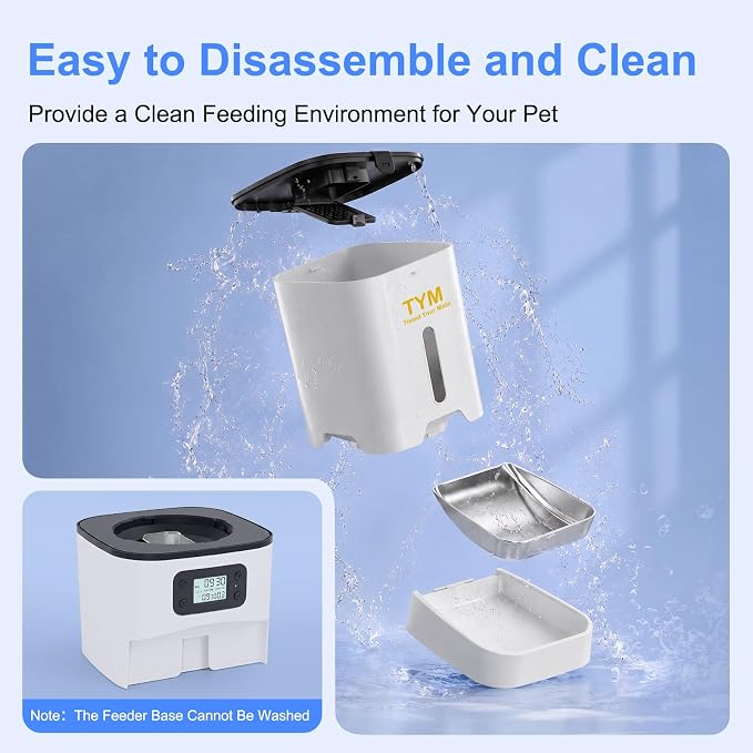 TYM Automatic Cat Feeder, 7L Large-Capacity Cat Food Dispenser with Timer | Easy Controls | 9 Meals/Day | 1-15 Portions/Meal | No App | Ideal for Cats & Small Dogs | Fresh Food | Stainless Steel Bowl
