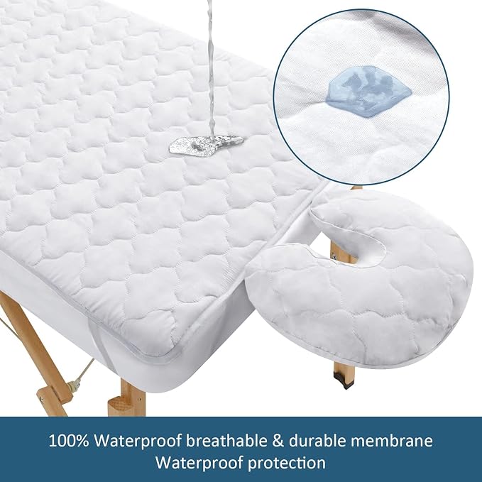 2-Piece Waterproof Massage Table Sheet Set, Extra Soft, Cushy, for Massage Tables, Includes Massage Fitted Sheet and Face Rest Cover, White