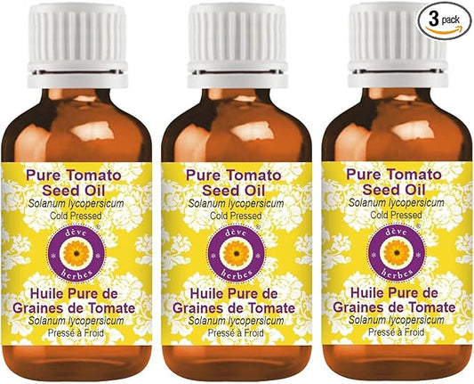 Deve Herbes Pure Tomato Seed Oil (Solanum lycopersicum) Cold Pressed (Pack of Three) 100ml X 3 (10 oz)