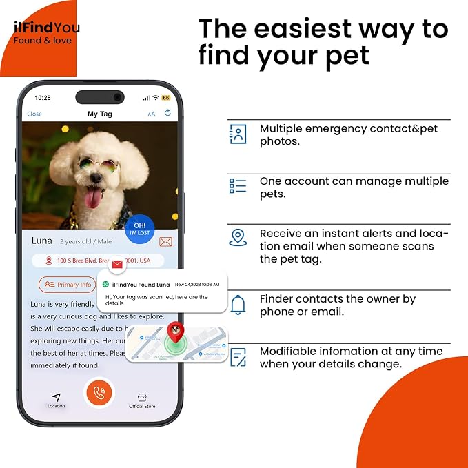 Waterproof AirTag Dog Collar with QR Code Dog Tag, Rose Red S | IP68 waterproof, QR code dog tag, Anti-Lost, Online profile, fits XS-L (8"-26"), Padded nylon, Reflective, No App, No Fees