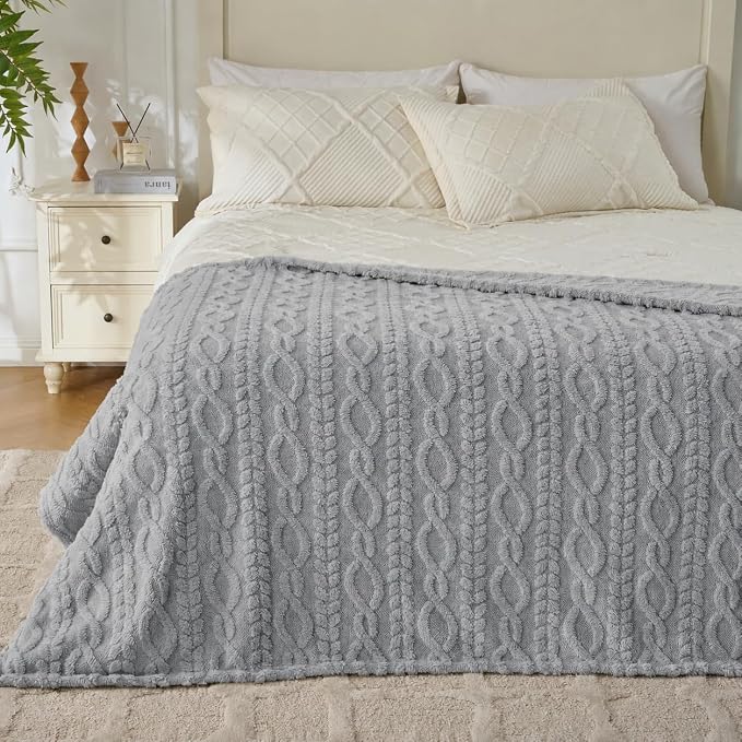 Grey Throw Blanket - Soft & Fluffy Fleece, Cute & Aesthetic, Perfect for Sofa, Couch, Chair, Bed, Living Room & Bedroom, All-Season Use, Plush & Cozy Decorative 50x60 Inch Blanket