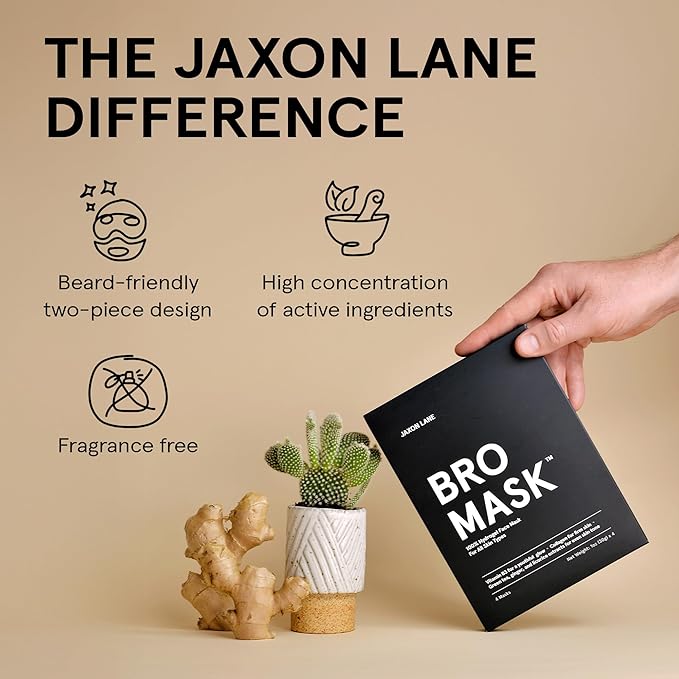 JAXON LANE BRO MASK Premium Korean Face Mask for Men (4 x 4 Pack) - Anti Aging Sheet Masks w/Hydrogel, Vitamin C, Hydrolyzed Collagen, & Hyaluronic Acid - Perfect Skin Care for Men