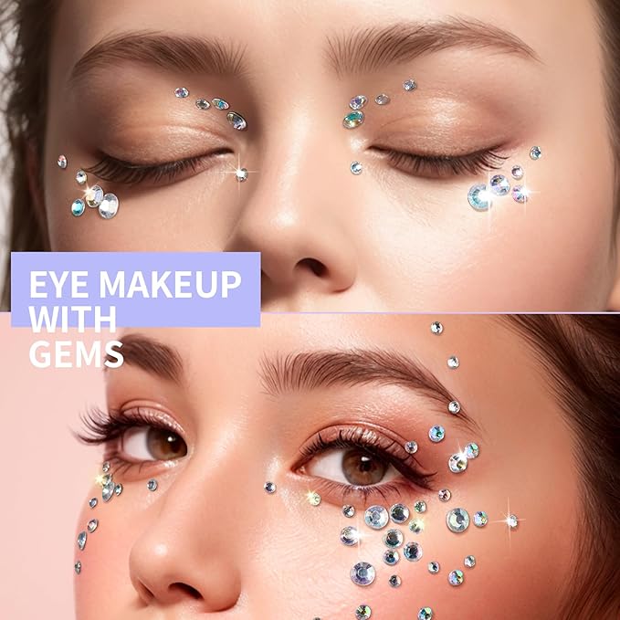 Teenitor Face Gems Makeup Rhinestone Self Adhesive Gems Stickers, 650PCS Festival Makeup Eye Jewels Stick On Rhinestone for Hair, Body, Eye