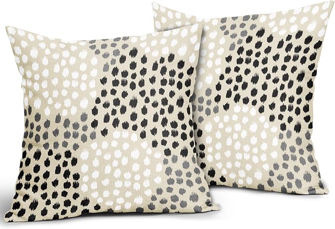 Black White Pillow Covers 20x20 Set of 2 Boho Gray Polka Dot Throw Pillows Modern Trendy Print Decorative Outdoor Farmhouse Pillowcase Cushion Cover Linen Pillow Case Decor for Home Sofa Couch Bed