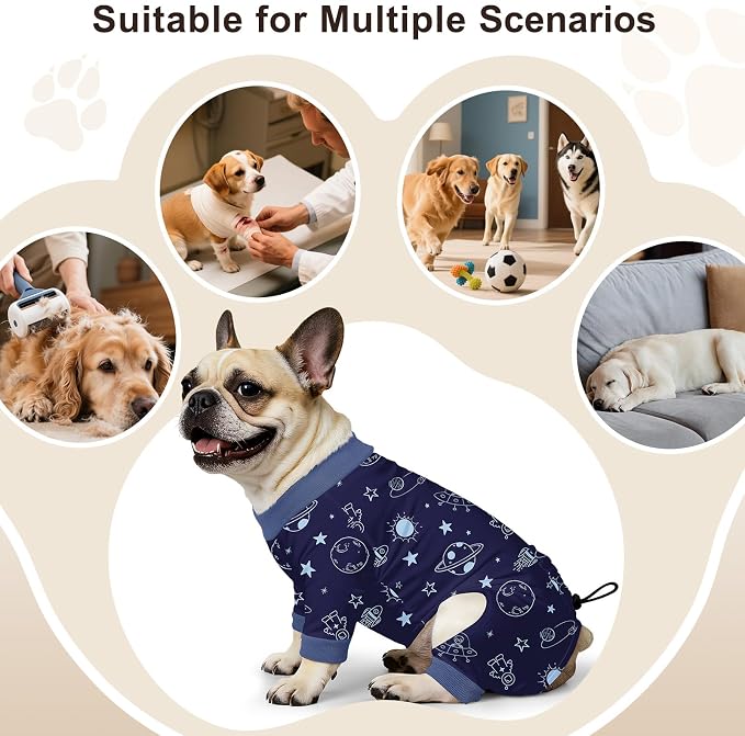 Bienbee Dog Pajamas, 4 Pack Dog Recovery Suit Shedding Suit Cute Soft Puppy Clothes Dogs Pjs Onesies Jammies Adjustable Breathable & Stretchy Clothes for Small Medium Large Dogs Girl Boy Puppy-L | Dog Shedding Suit with Soft Fabric, Breathable & Stretc...