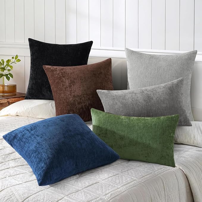 decorUhome Soft Chenille Dark Grey Throw Pillow Covers 20X20 Set of 2 | Decorative Fall Couch Pillow Covers Solid Dyed Accent Modern Farmhouse Neutral Square Pillow Cases for Sofa