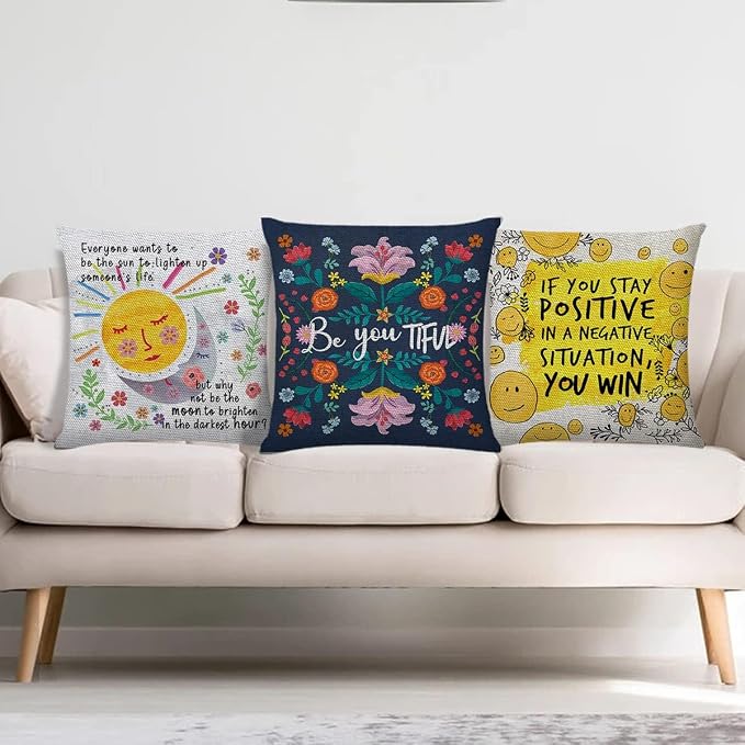 Littlefa Inspiring Gifts Colour Retro Flower Throw Pillow Cover Retro Flower Cushion Cover Decorative Pillowcase Living Room Bedroom Decor for Girls Friends Daughter Niece Women - Be You Tiful