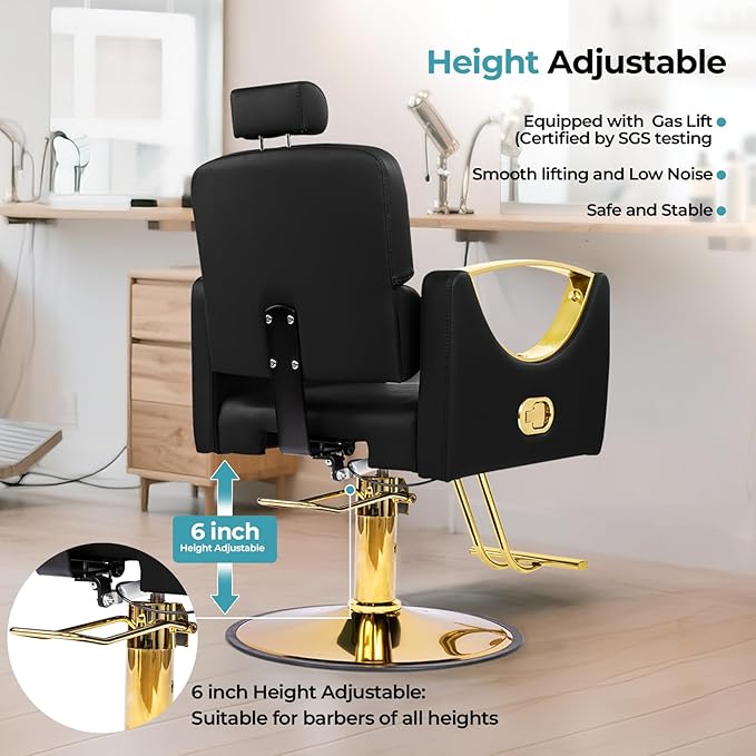 Salon Chairs for Hair Stylist Reclining Barber Chair for Barbershop 360 Swivel Hair Styling Chair with Heavy Duty Hydraulic Pump