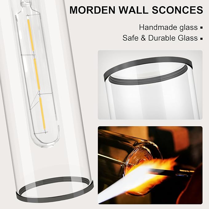 Black Wall Sconces, Set of 2, 22'' Modern Vanity Lights Fixture for Bathroom with Clear Glass, Wall Sconces Lighting, for Living Room/Bathroom Hallway Mirror/Bedroom (Bulbs Not Included)