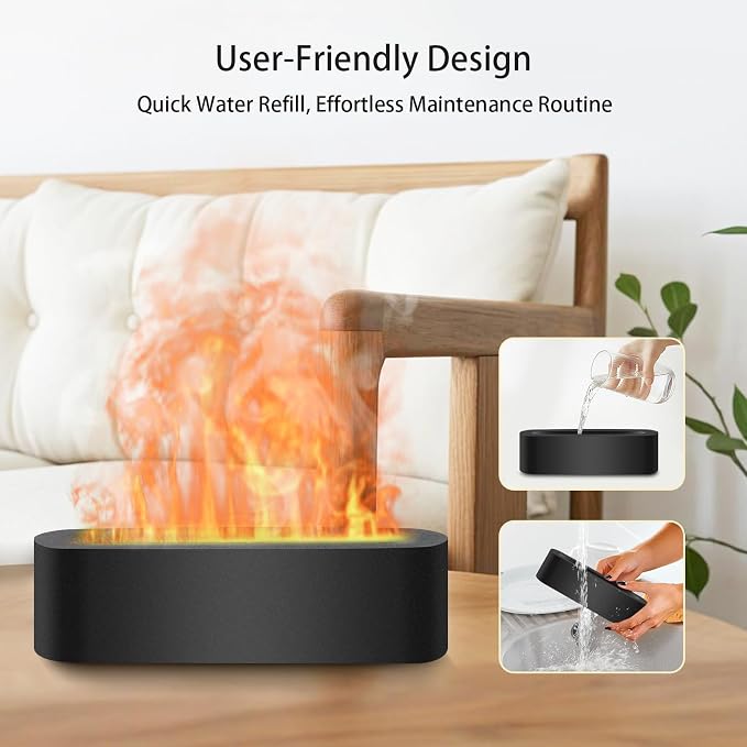 Essential Oil Diffuser, 180ml Flame Aroma Diffuser Humidifier, Ultrasonic Fireplace Aromatherapy Diffuser with 7-Color LED Light, Timer, Auto-Off for Bedroom Home & Room Decor(White)
