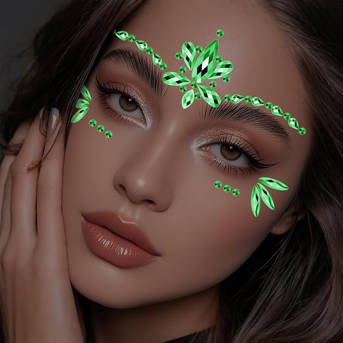 Erythem Face Gems for Women 6 Sheets Face Jewels Stick On Self Adhesive Rhinestones Stickers for Makeup Music Festival Rave Party (4Luminous)