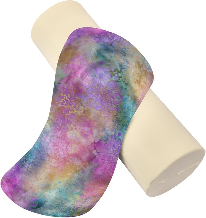 Colorful Floral Tie Dye Neck Roll Pillow Bolster Round Health Memory Foam Long Cervical Cylinder Pillows with Removable Washable Cover for Body Bed Legs Back Yoga