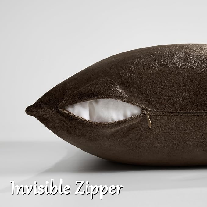 GIGIZAZA Brown Velvet Pillow Covers 18x18 Decorative Pillows Pack of 2 | Throw Pillows for Couch Sofa,280gsm Soft Textured Fabric,Modern Square Pillowcases,Luxury Cushion Covers
