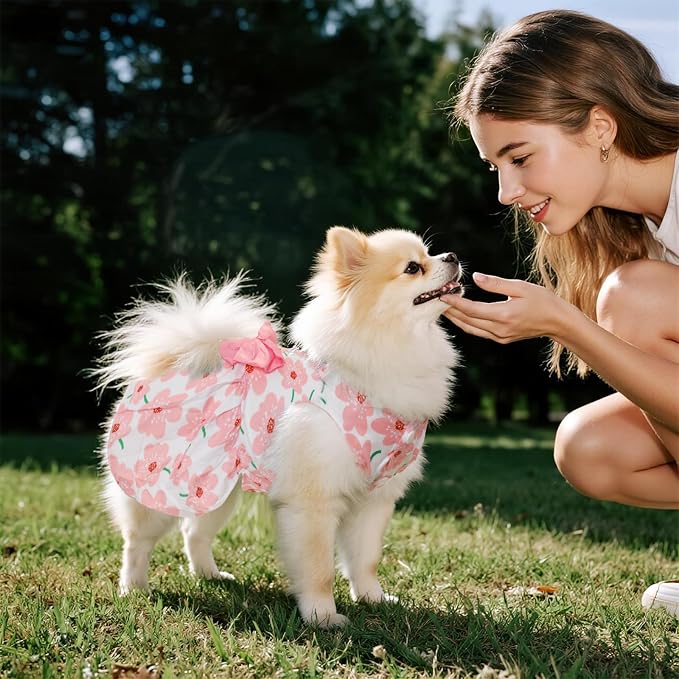 5 Pcs Dog Dresses Floral Puppy Cat Pet Dresses Dog Bowknot Dresses for Large Dogs Girls Puppy Summer Floral Skirts Outfits Cute Princess Pet Dress for Female Yorkie Cats Dogs Pets