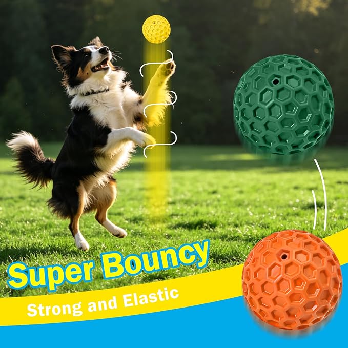 3 Pack Indestructible Squeaky Dog Balls for Aggressive Chewers, Interactive Dog Toys for Teething, Relieving Anxiety. Chew Toy for Large, Medium Breeds, Outdoor Rubber Balls.