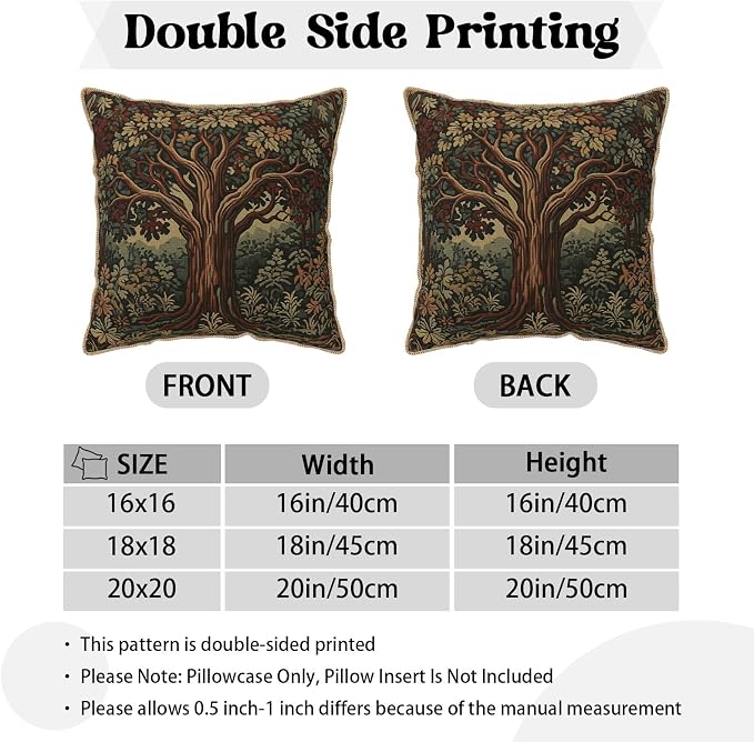 Vintage Forest Tree Velvet Pillow Covers 18x18 Inch Green Retro Tapestry Throw Pillows for Couch Cushion Covers Pillowcase Boho Farmhouse Pillow Cases for Sofa Bed Bedroom