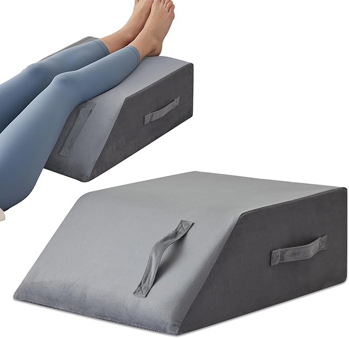 Leg Pillow Elevation Blood Circulation, Leg Wedge for Elevation for Swelling, Leg Elevating Pillow for After Surgery Memory Foam Foot Knee Pillow for Back Sleeping 23.6×16.8×8 Inch Short Plush