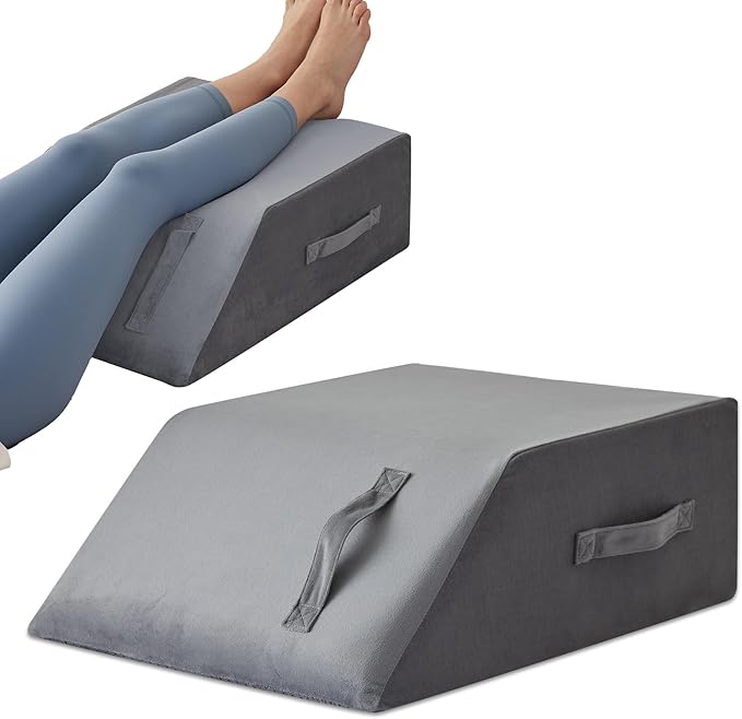 Leg Pillow Elevation Blood Circulation, Leg Wedge for Elevation for Swelling, Leg Elevating Pillow for After Surgery, Memory Foam Foot Knee Pillow for Back Sleeping 24×22×8 Inch Short Plush