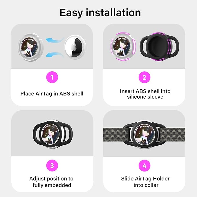 Waterproof AirTag Holder for Dog Collar, Soft Slide-On Dog AirTag Holder | Full-Body Protection, No-Dangle Fit, Ultra-Durable, Lightweight, Tool-Free Installation, Fits Dog & Cat Collars