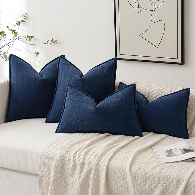 MIULEE Pack of 2 Navy Blue Decorative Chenille Pillow Covers 20x20 Inch | Soft Couch Throw Pillows,Farmhouse Cushion Covers with Elegant Design for Sofa,Bedroom,Living Room,Spring Home Decor