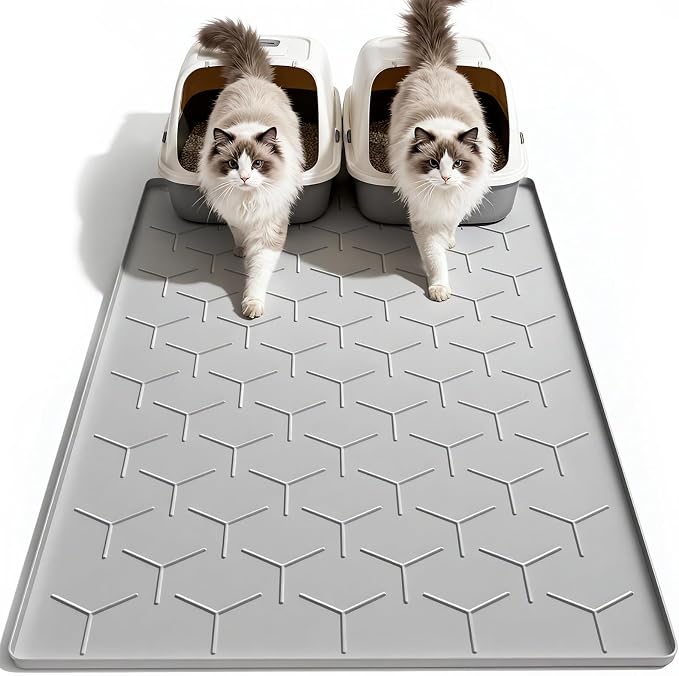 Garoopion Silicone Cat Litter Mat Large 40" X 28", Easy to Clean, Gray | Large Size Waterproof Silicone Mat with Raised Edges, Catch Litter, Protect Floor from Urine, Multi-Use for Dog/Sink/Kitchen