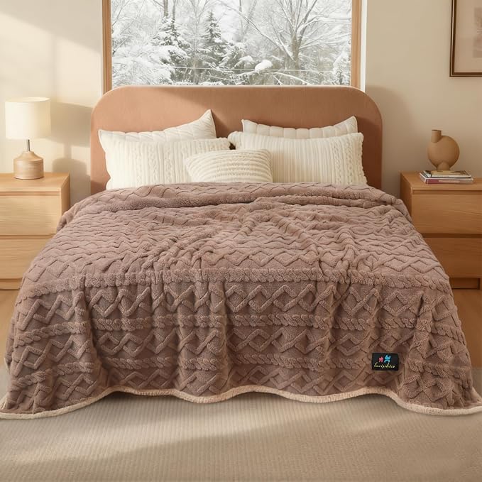 Luciphia Waterproof Blanket for Twin Bed Reversible Fleece Couch Cover | Reversible waterproof pet blanket soft fleece machine washable protect couch bed, Khaki-thicken 85" x 57"