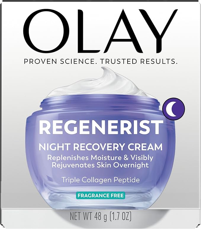 Olay Night Cream for Face, Anti-Aging Face Moisturizer for Women - Fragrance-Free Skin Care, Anti-Wrinkle, Exfoliate, Smooths Texture - Triple Collagen Cream, Niacinamide, Pro-Vitamin B5, 1.7Oz