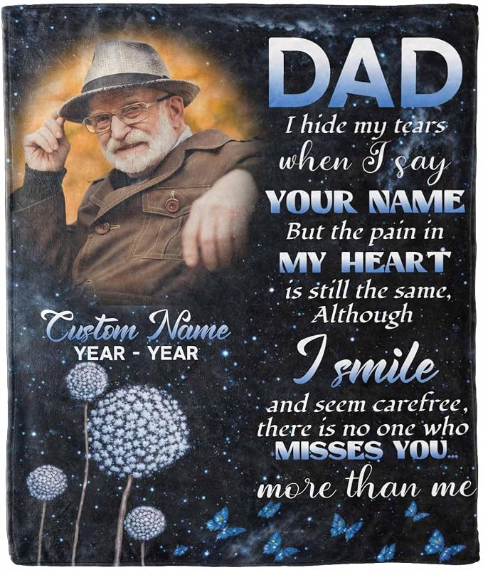Custom Memorial Blanket with Photo - Sympathy Gift for Loss of Loved One | Personalized Sympathy Blanket for Loss of Dad Mom Memory of Loved One Gifts, Made in USA