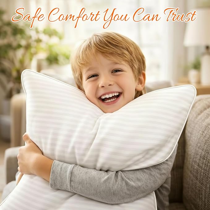 Yettbea 18x18 Inches Pillow Inserts Set of 4- Premium Soft Down Alternative Fill, Decorative Throw Pillows for Couch, Bed & Sofa, Supportive White Striped Bedroom Pillow Forms