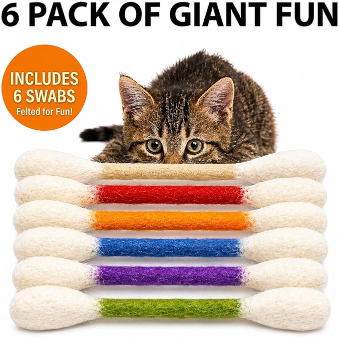 Glaciart One Swabs Cat Toys with Catnip - 6 Pk | Durable for Chew, Cute Cat Toys Interactive Kitty for Boredom, Exercise, & Play | Filled w/Organic Catnip for Anxiety & as Digestive Aid | Gift Idea