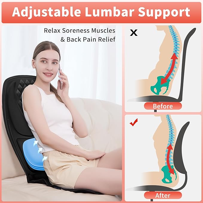 Back Massager for Chair with 8 Motors, Massage Chair Pad, Seat Massager with Lumbar Support,Heating Pad for Home/Office/Wife/Husband/Christmas
