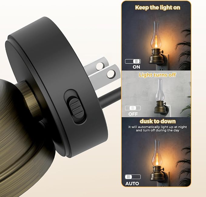 L LOHAS LED Flameless Candles Night Light, Rechargeable Plug in Night Light | LED Kerosene Lamp Night Lights Plug into Wall, Dimmable Flickering Flame Vintage Oil Lamp, Dusk to Dawn sensor Nightlight