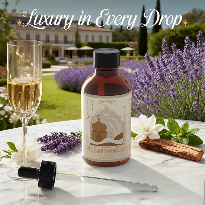 SALUBRITO Hotel Essential Oil, Ritz Carlton Provence Fragrance Oil - Inspired by 5 Star Hotel, 4 Fl.Oz (120ml), Luxury Gift for Women, Men, Strong Scented Oil for Diffuser, Candle & Soap Making