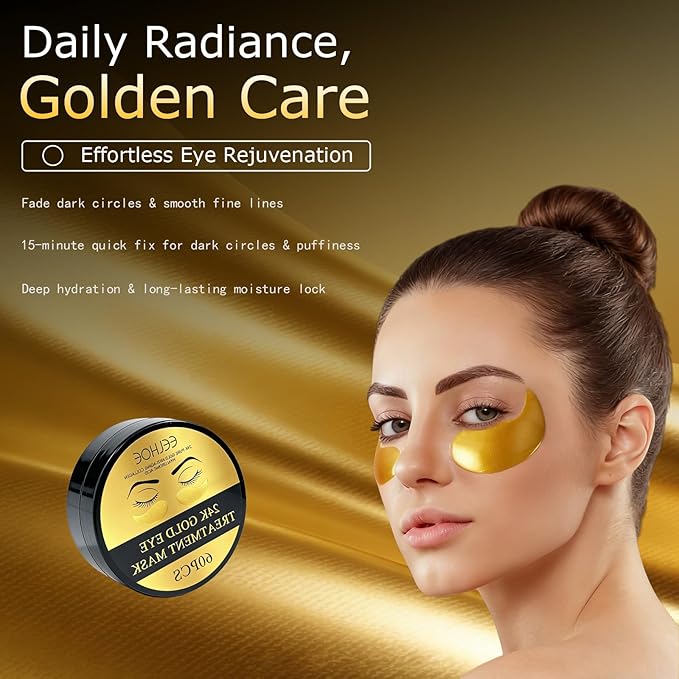 120 Pcs 24K Gold Under Eye Patches, 60 Pairs Under Eye Masks, Gel Eye Pads Skincare, Puffy Eyes and Dark Circles – Collagen Infused Hydrogel Eye Mask for Anti Aging, Skincare Treatment for Women