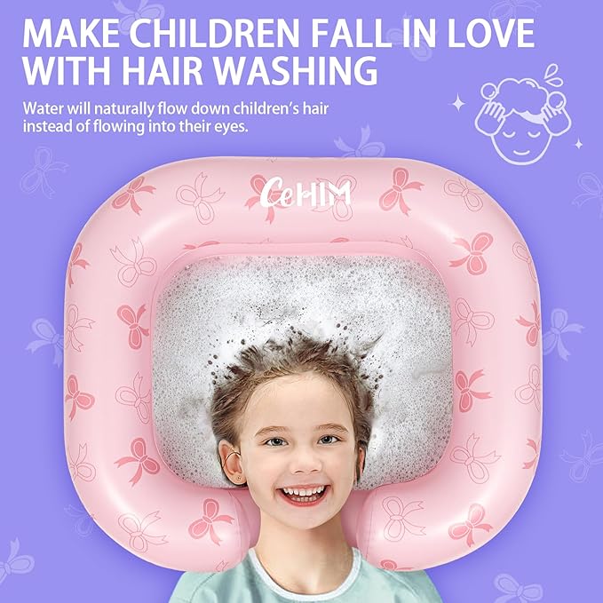 Inflatable Shampoo Basin for Kids - Hair Washing Basin for Children,Teens,Toddler With Neck Support, Portable Shampoo Bowl for use In Bed,on Bathtub,On Floor,or Sink,Tear-Free Rins