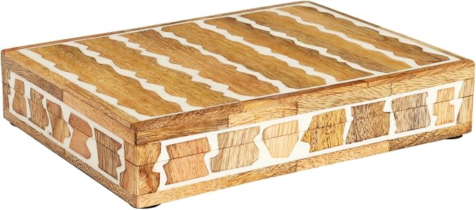 Handicrafts Home White Decorative Storage Box with Lid Wooden Desk Organizer Box Office Storage Box for Workspace Desk Decor Organizer – Resin Inlay Kept Safari Collection - 6x8x1.5