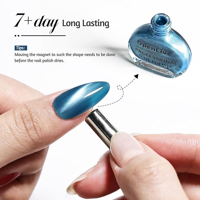 6 Colors 10ml Luminous Cat Eye Nail Polish with Magnet Stick Quick Dry Nail Polish for Nail Art DIY Home Manicure Gift for Women