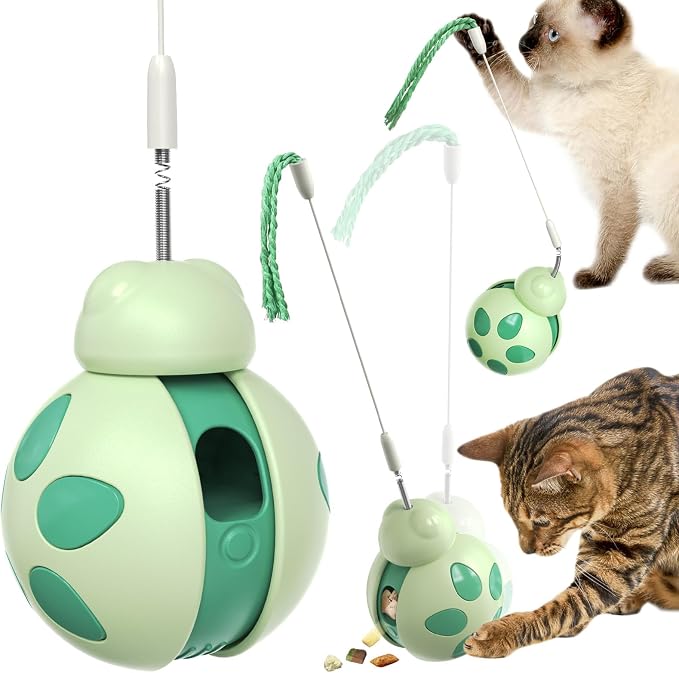 Cat Interactive Toy Treat Dispenser Cat Tumbler Toy with Teaser Wand Cat Toy Bowl Slow Feeder