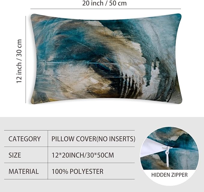 Throw Pillow Covers for Couch, 20x12 Inch, 2 Pack, Black Teal | Decorative Throw Pillow Covers Cushion Covers for Couch Bedroom Sofa Living Room