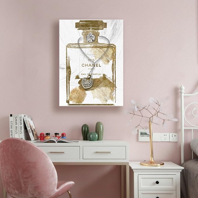 Vintage Perfume Bottle Canvas Wall Art Modern Luxury Posters Print Fashion Glam Poster Picture for Bedroom Make up Room Home Decor 24"x36"