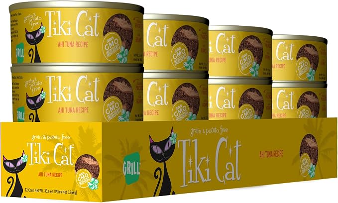 Tiki Cat Canned Food for Cats, Hawaii Grill Ahi Recipe | TIKI Cat Canned Food for Cats, Hawaii Grill Ahi Recipe, 2.8 Oz Cans, Pack of 12, 2.8 Oz Cans (Pack of 12)