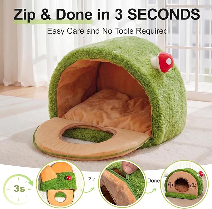 Cat House for Indoor Cats - Tree Hole Cat Bed Cave Hideaway | Enclosed Calming Shelter for Small Medium Pets, Removable & Washable Cushioned Pillow, Cute Kitten Bed with Anti-Slip Base