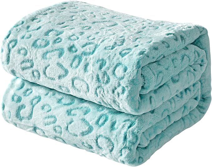 Flannel Fleece Throw Microfiber Blanket with 3D Cheetah Print, 90"X90", Lake Blue