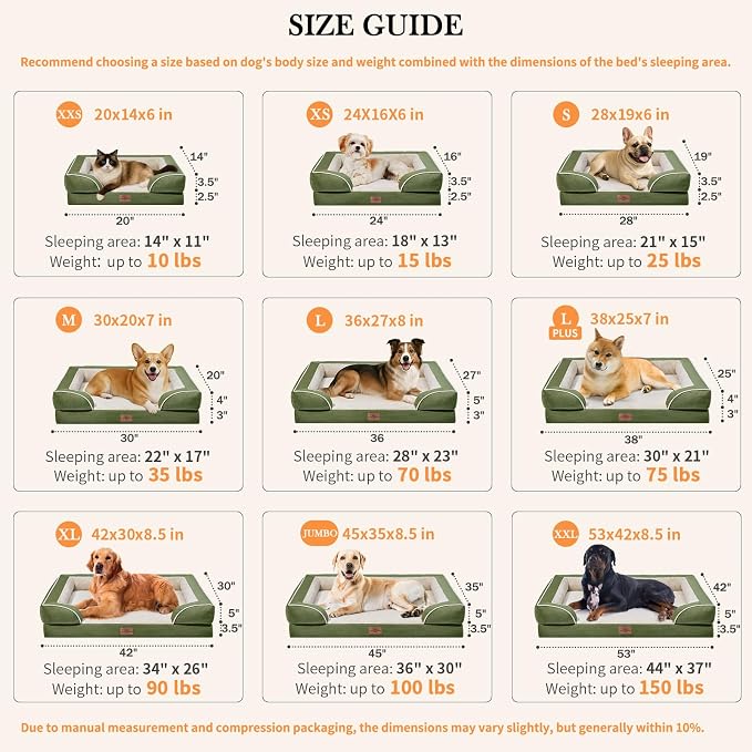 Comfort Expression Orthopedic Dog Bed for Extra Large Dogs with Bolster | Waterproof Dog Couch Bed with Washable Cover & Non-Slip Bottom, Supportive Egg Crate Foam XL Pet Bed, 42x30 Inch