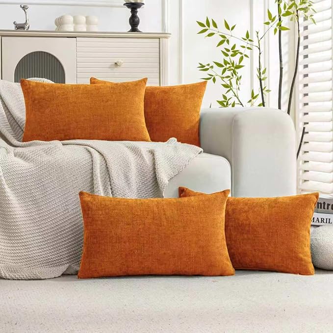 Set of 4 Soft Textured Decorative Throw Pillow Covers 12X20 Inch Cozy Farmhouse Cushion Cover Square Accent Pillow Cases for Bed Couch Sofa Living Room, Orange