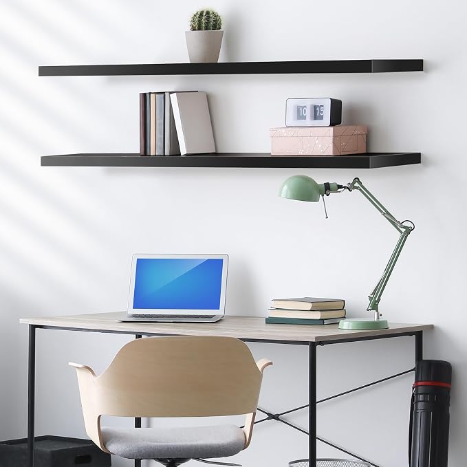 Sorbus Floating Shelves for Wall - 55 Inch Extra-Long Bathroom Shelves, Wall Decor for Bedroom, Kitchen, Living Room, Book Storage - Mounted Floating Shelf with Hidden Brackets (Black, 2 Pack)